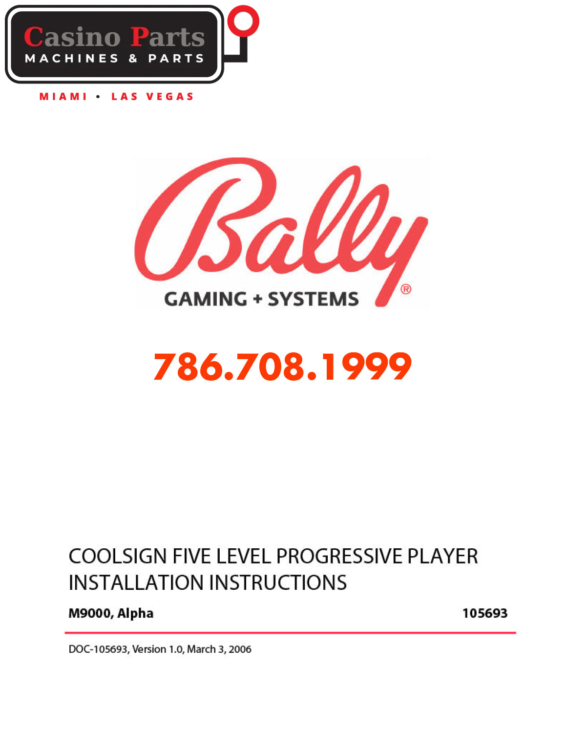 Bally Alpha M9000 COOLSIGN FIVE LEVEL PROGRESSIVE PLAYER INSTALLATION Manuals (Digital Download)