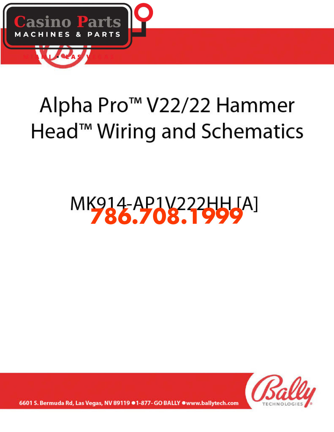 Bally Alpha Pro™ V22/22 Hammer Head wiring and schematics Manuals (Digital Download)