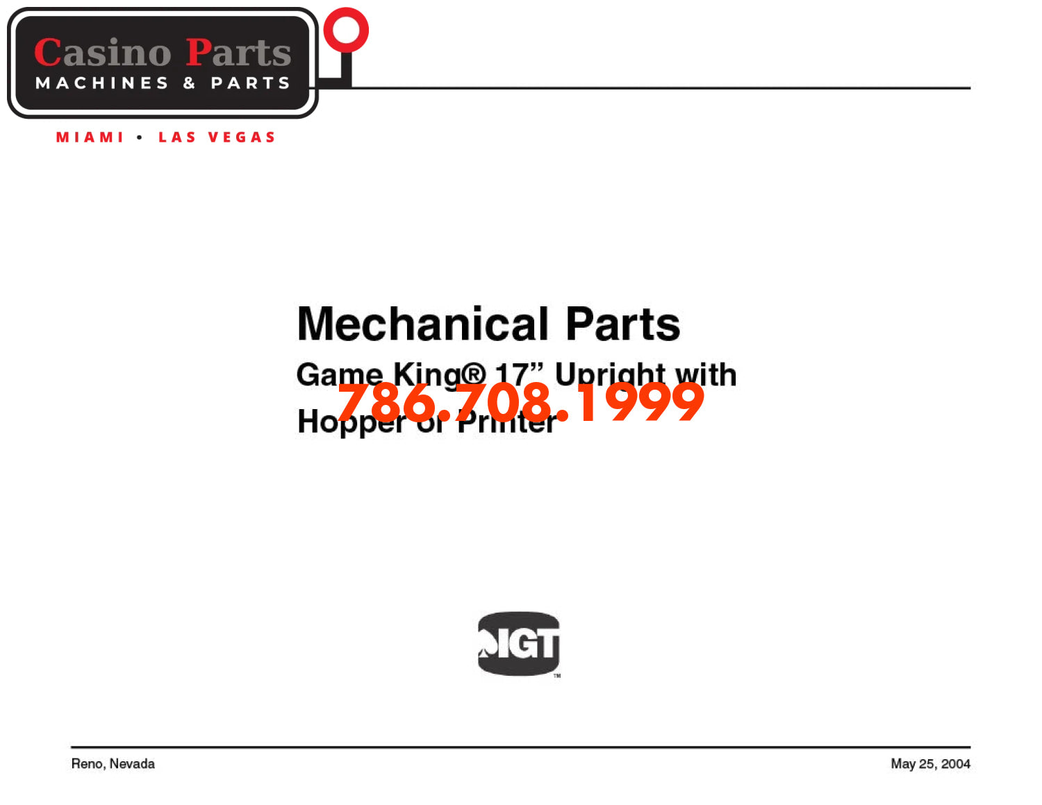 IGT Game King 17 Parts Manual
