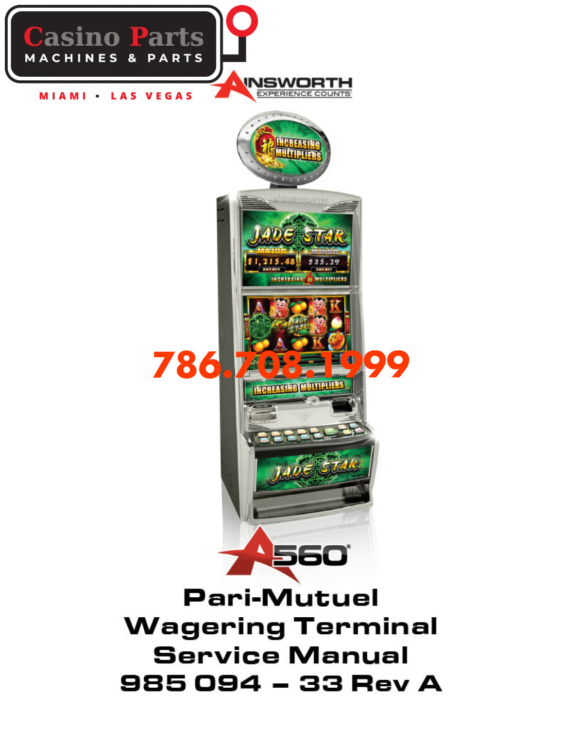Ainworth A560X-H Service Manual Pari-Mutuel Wagering Terminal Manuals (Digital Download)