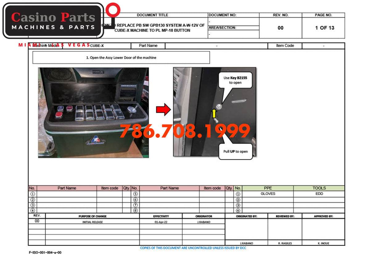 Aruze Replace Pb Sw Gpb130-System aw-12v-of-Cube-x Machine to Pl Mp 18-Button Manuals (Digital Download)