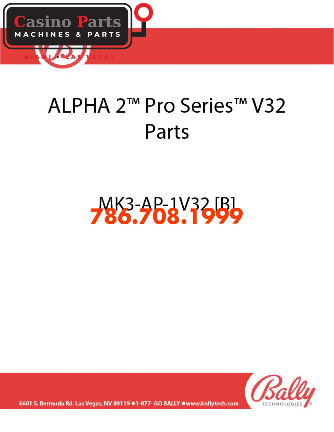Bally ALPHA 2™ Pro Series™ V32 Parts Manual Manuals (Digital Download)
