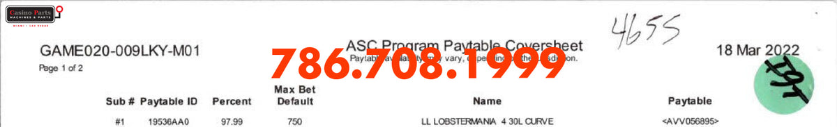 IGT Curve Lobstermania 4 30 line Paytable Covershee Manuals (Digital Download)