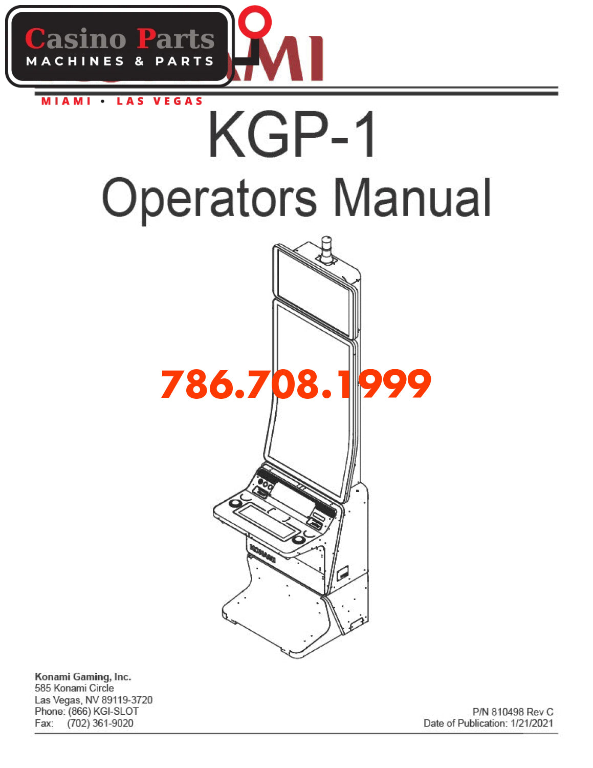 Konami KGP1 49” J-Curve LCD • 49” Flat Dual 27” LCD Manuals (Digital Download)