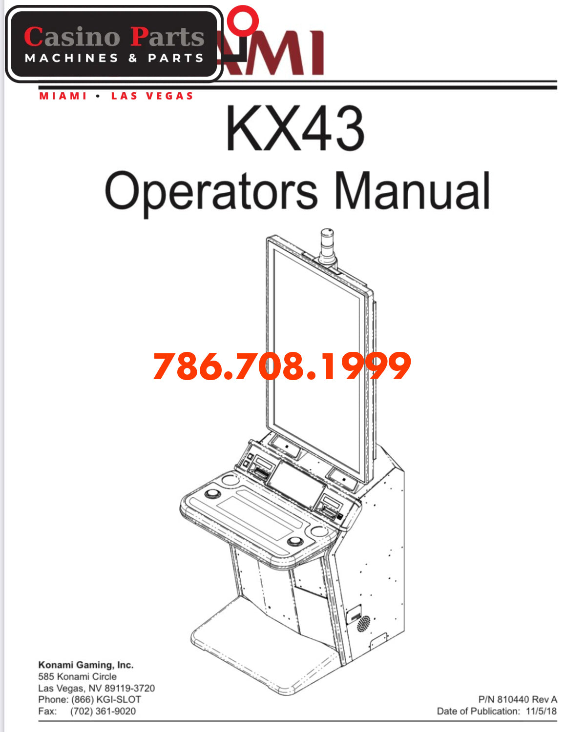 Konami KX 43 Operator Manual 43” Portrait LCD 4K Manuals (Digital Download)