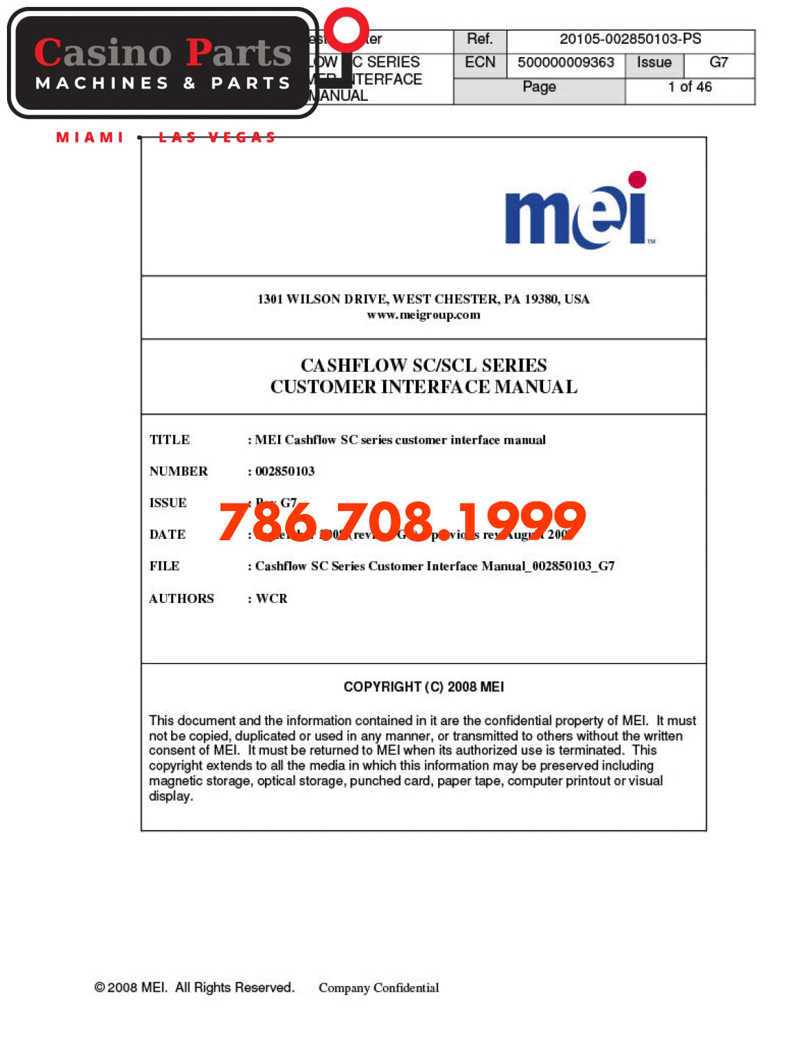MEI Cashflow SC Customer Interface Manual Manuals (Digital Download)