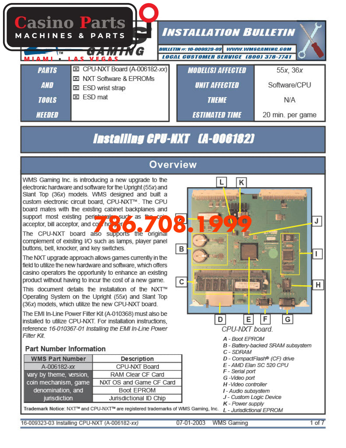 Wms Gaming Installing CPU NXT Manuals (Digital Download)